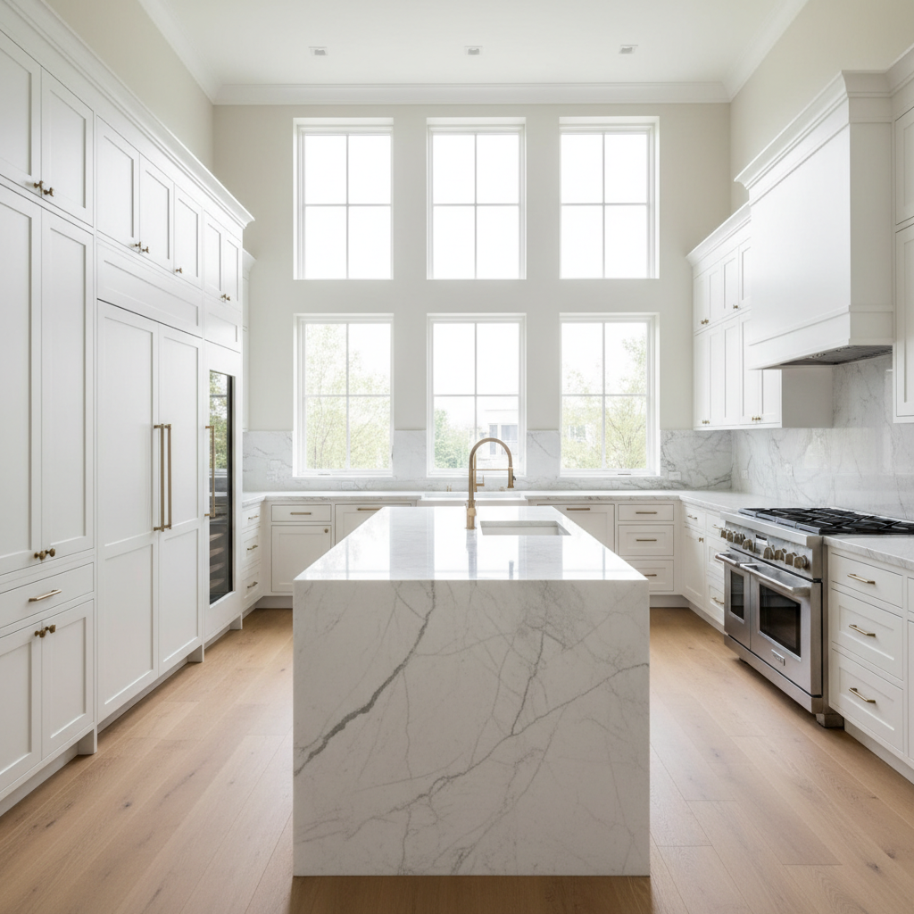 Luxury kitchen with built-in refrigerator and wine cooler